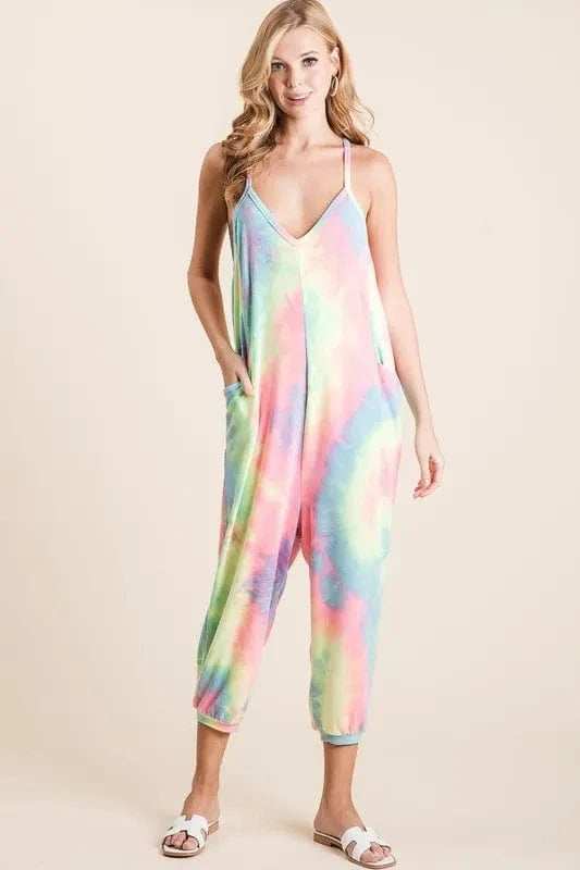 BiBi Tie Dye French Terry Mid-Length Casual Jumpsuit - Trendsi - Flyclothing LLC