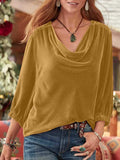 Cowl Neck Three-Quarter Sleeve Top - Trendsi - Flyclothing LLC