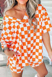 Checkerboard V Neck Loose Tee and Shorts Set - Trendsi - Flyclothing LLC