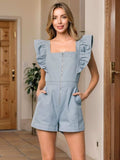 Zip Front Ruffled Cap Sleeve Romper - Trendsi - Flyclothing LLC