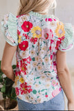 Frill Floral Print Ruffle Cap Sleeve Blouse - Trendsi - Flyclothing LLC