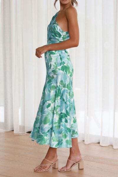 Ruched Printed Single Shoulder Midi Dress - Trendsi - Flyclothing LLC