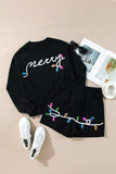 MERRY Sequin Round Neck Long Sleeve Top and Shorts Set - Trendsi - Flyclothing LLC