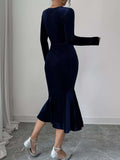 Long Sleeve V-Neck Mermaid Dress - Trendsi - Flyclothing LLC