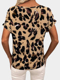 Printed V-Neck Short Sleeve Blouse - Trendsi - Flyclothing LLC