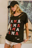 BiBi MAMA Graphic Distressed Short Sleeve T-Shirt - Trendsi - Flyclothing LLC