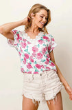 BiBi Rose Printed Poly Span with Crochet Lace Top - Trendsi - Flyclothing LLC