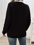 Lace Detail Notched Long Sleeve Sweater - Trendsi - Flyclothing LLC