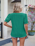 Eyelet Notched Short Sleeve Top - Trendsi - Flyclothing LLC