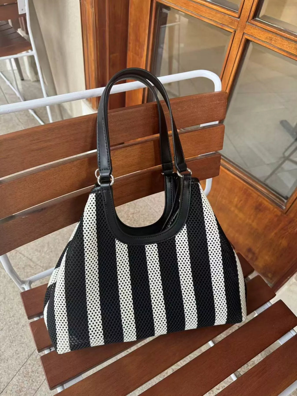 Contrast Striped Tote Bag - Trendsi - Flyclothing LLC