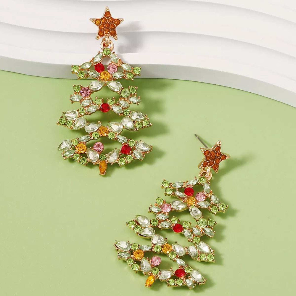 Christmas Tree Earrings with Rhinestones - Trendsi - Flyclothing LLC