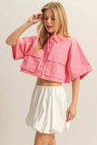 HYFVE Front Pockets Poplin Collared Neck Crop Shirt - Trendsi - Flyclothing LLC