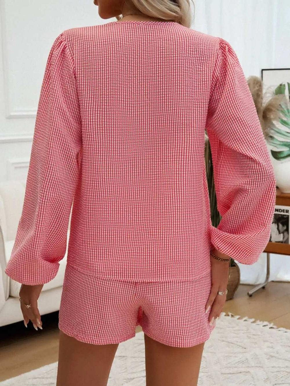 Tied Long Sleeve Top and Shorts Set - Trendsi - Flyclothing LLC