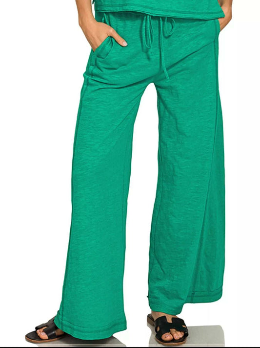 Zenana Cotton Slub Short Sleeve Tee and Pants Set - Trendsi - Flyclothing LLC
