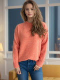 Round Neck Drop Shoulder Long Sleeve Sweater - Trendsi - Flyclothing LLC