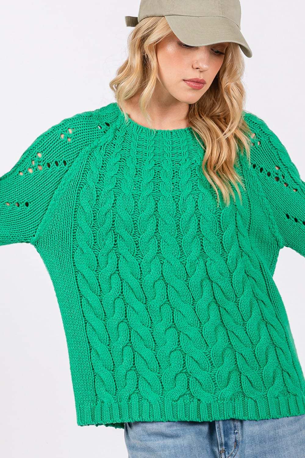 SAGE + FIG Cable-Knit Long Sleeve Sweater - Trendsi - Flyclothing LLC
