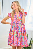 First Love Full Size Printed Ruffle Cap Sleeve Tiered Dress - Trendsi - Flyclothing LLC