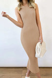 Slit Ribbed Round Neck Sleeveless Dress - Trendsi - Flyclothing LLC