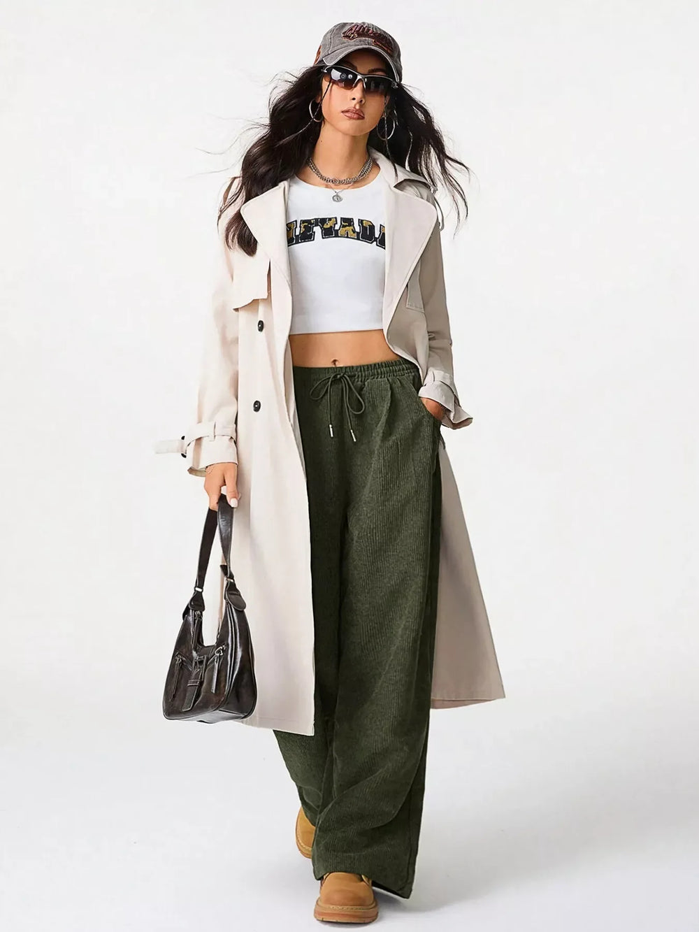 Casual Corduroy Wide Leg Pants - Trendsi - Flyclothing LLC