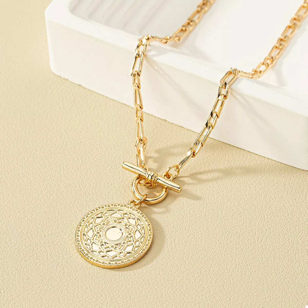 Chain Link Necklace with Vintage Coin Pendant - Trendsi - Flyclothing LLC
