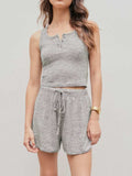Quarter Button Sleeveless Top and Drawstring Shorts Lounge Set - Trendsi - Flyclothing LLC