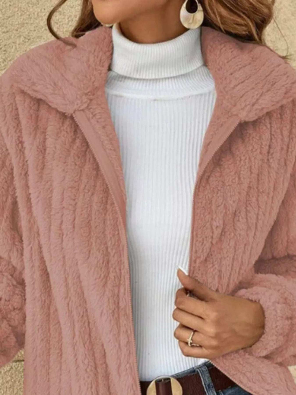 Full Size Zip-Up Long Sleeve Texture Jacket Plus Size - Trendsi - Flyclothing LLC
