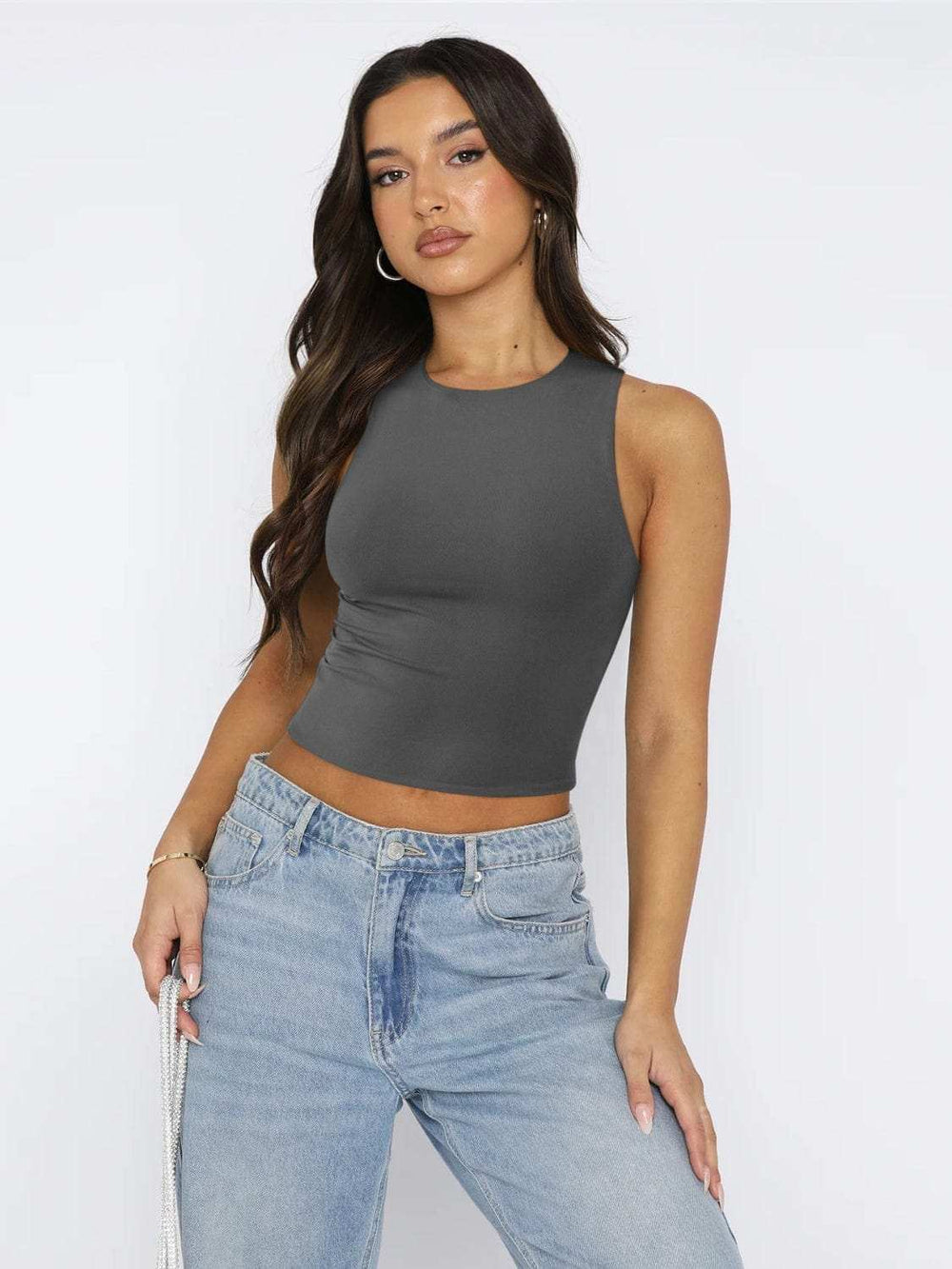 Round Neck Cropped Tank - Trendsi - Flyclothing LLC
