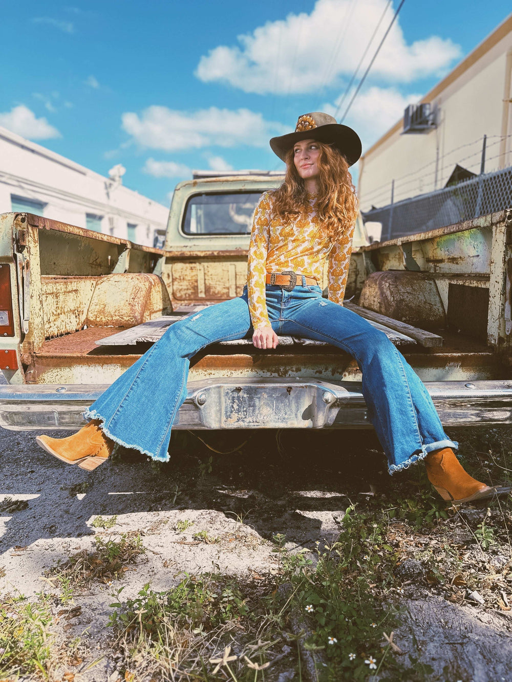 Streets of Gold Golden Yellow Tulip Flower MESH TOP - Lil Bee's Bohemian - Flyclothing LLC