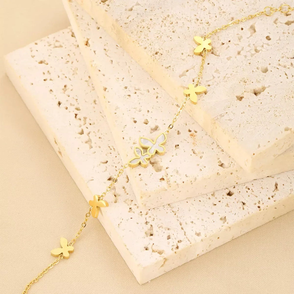 18K Gold-Plated Butterfly Charm Bracelet - Trendsi - Flyclothing LLC