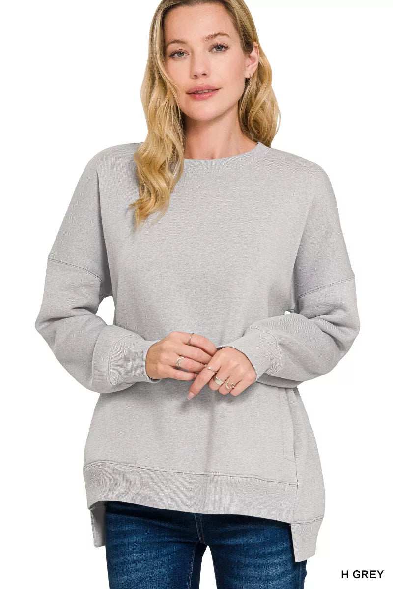 Zenana Full Size Fleece Hi-low Boyfriend Sweatshirts with Pockets Plus Size - Trendsi - Flyclothing LLC