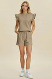 Double Take Full Size Texture Round Neck Ruffle Sleeve Top and Shorts Set - Trendsi - Flyclothing LLC