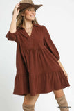 Umgee Tiered Corduroy Mini Dress with Balloon Sleeves - Trendsi - Flyclothing LLC