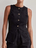 Button Down Denim Vest - Trendsi - Flyclothing LLC