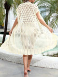 Open Front Short Sleeve Openwork Cover-Up - Trendsi - Flyclothing LLC