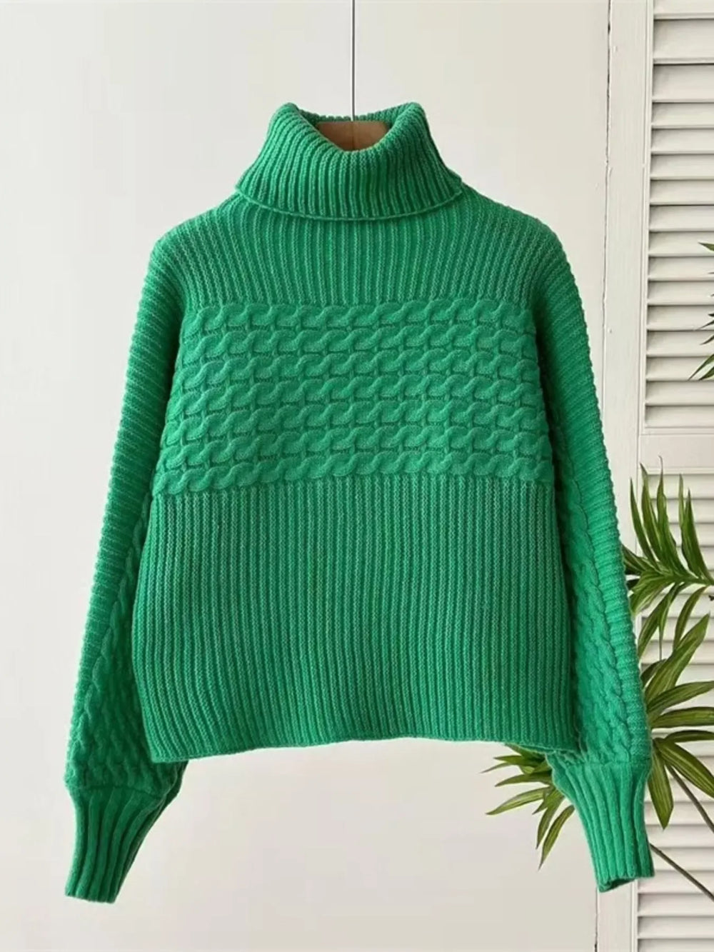Full Size Textured Knit Turtleneck Long Sleeve Sweater Plus Size - Trendsi - Flyclothing LLC