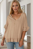 Ruffled V-Neck Half Sleeve Blouse - Trendsi - Flyclothing LLC