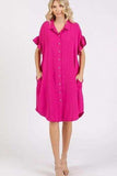 Mittoshop Button Down Flounce Sleeve Dress with Pockets - Trendsi - Flyclothing LLC