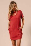BiBi Front Cutout Mini Tee Dress with Pockets - Trendsi - Flyclothing LLC