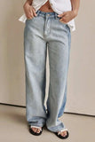 Contrast Straight Leg Jeans with Pockets - Trendsi - Flyclothing LLC