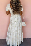 Floral Smocked Short Puff Sleeve Maxi Dress - Trendsi - Flyclothing LLC