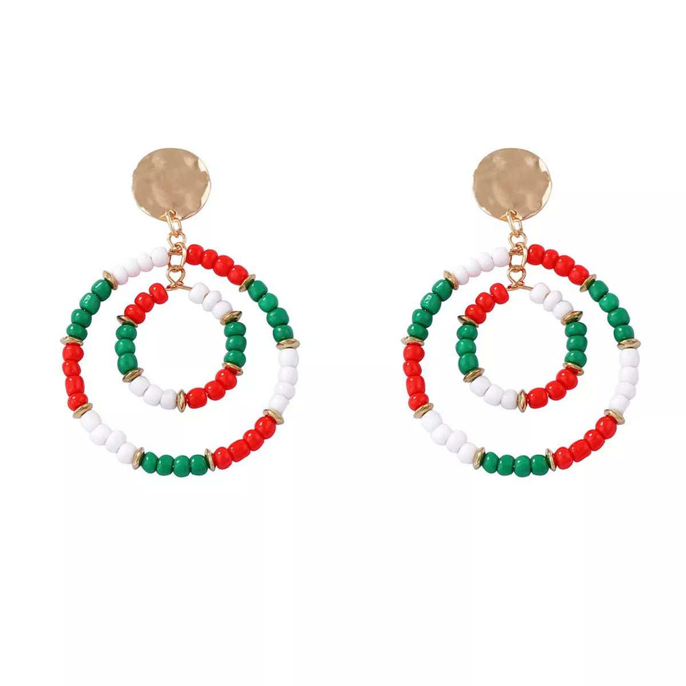 Christmas Beaded Hoop Earrings - Trendsi - Flyclothing LLC