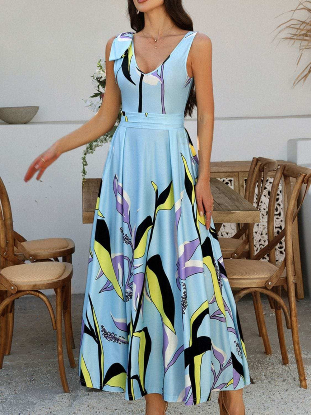 Devine Printed Sleeveless Maxi Dress - Trendsi - Flyclothing LLC