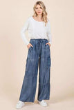 Mittoshop Washed Elastic Waist Cargo Wide Leg Pants - Trendsi - Flyclothing LLC