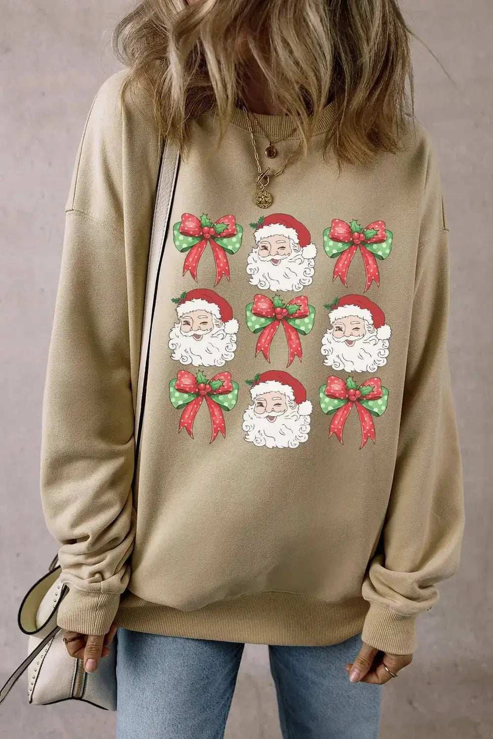 Santa Graphic Round Neck Long Sleeve Sweatshirt - Trendsi - Flyclothing LLC
