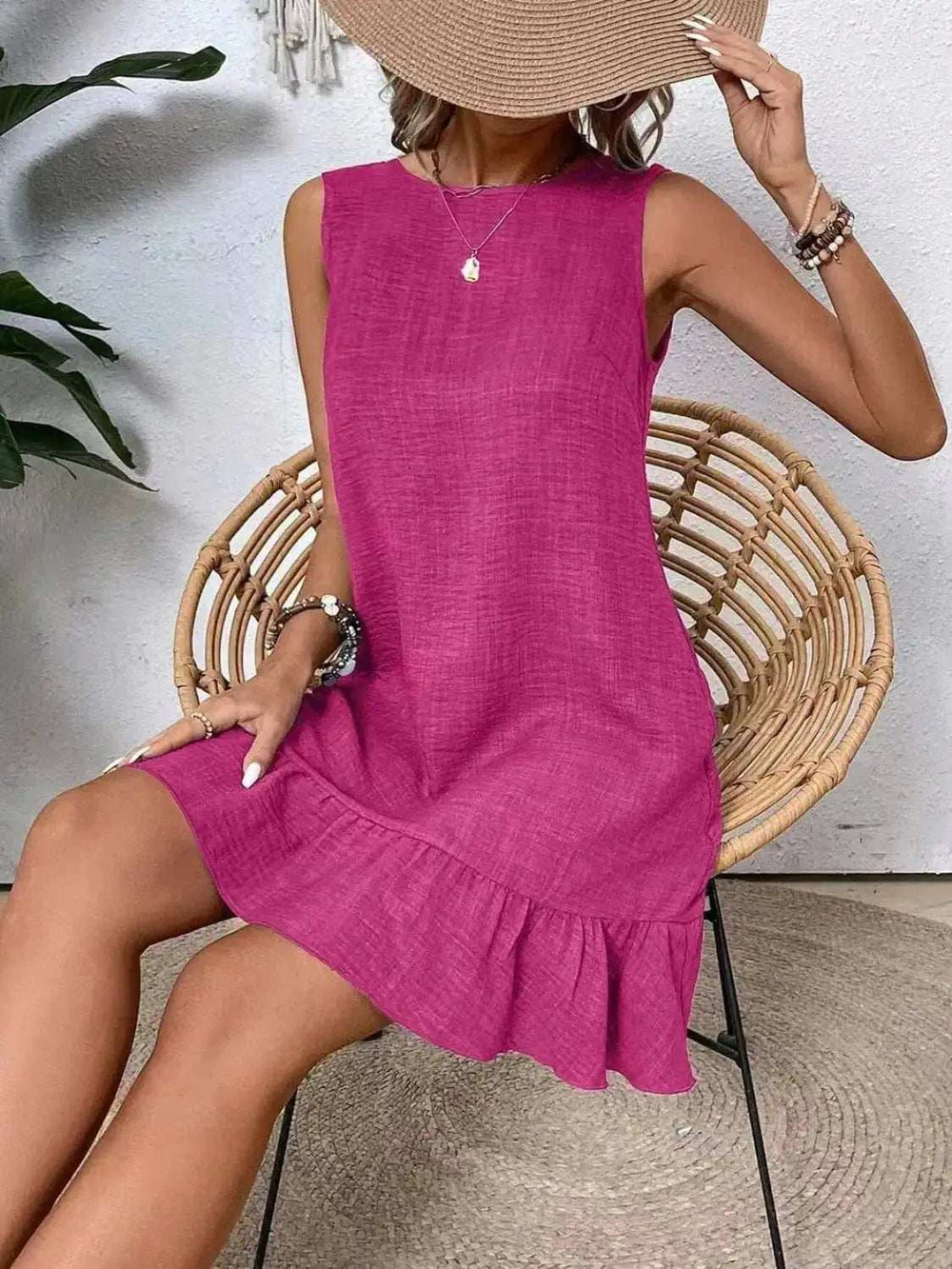 Ruffled Hem Round Neck Sleeveless Dress - Trendsi - Flyclothing LLC