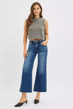 RISEN Full Size Mid Rise Crop Wide Raw Cut Hem Jeans Plus Size - Trendsi - Flyclothing LLC