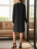 Notched Long Sleeve Mini Dress with Pockets - Trendsi - Flyclothing LLC