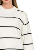 Zenana Round Neck Stripe Sweater - Trendsi - Flyclothing LLC