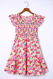 Smocked Floral V-Neck Ruffled Cap Sleeve Dress - Trendsi - Flyclothing LLC
