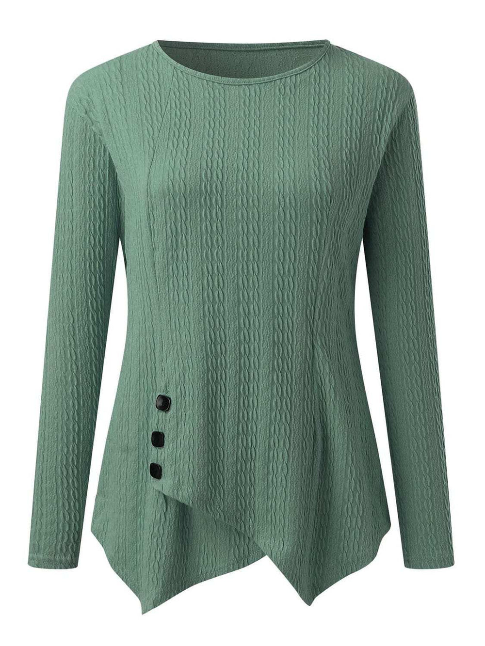 Decorative Button Round Neck Long Sleeve Top - Trendsi - Flyclothing LLC